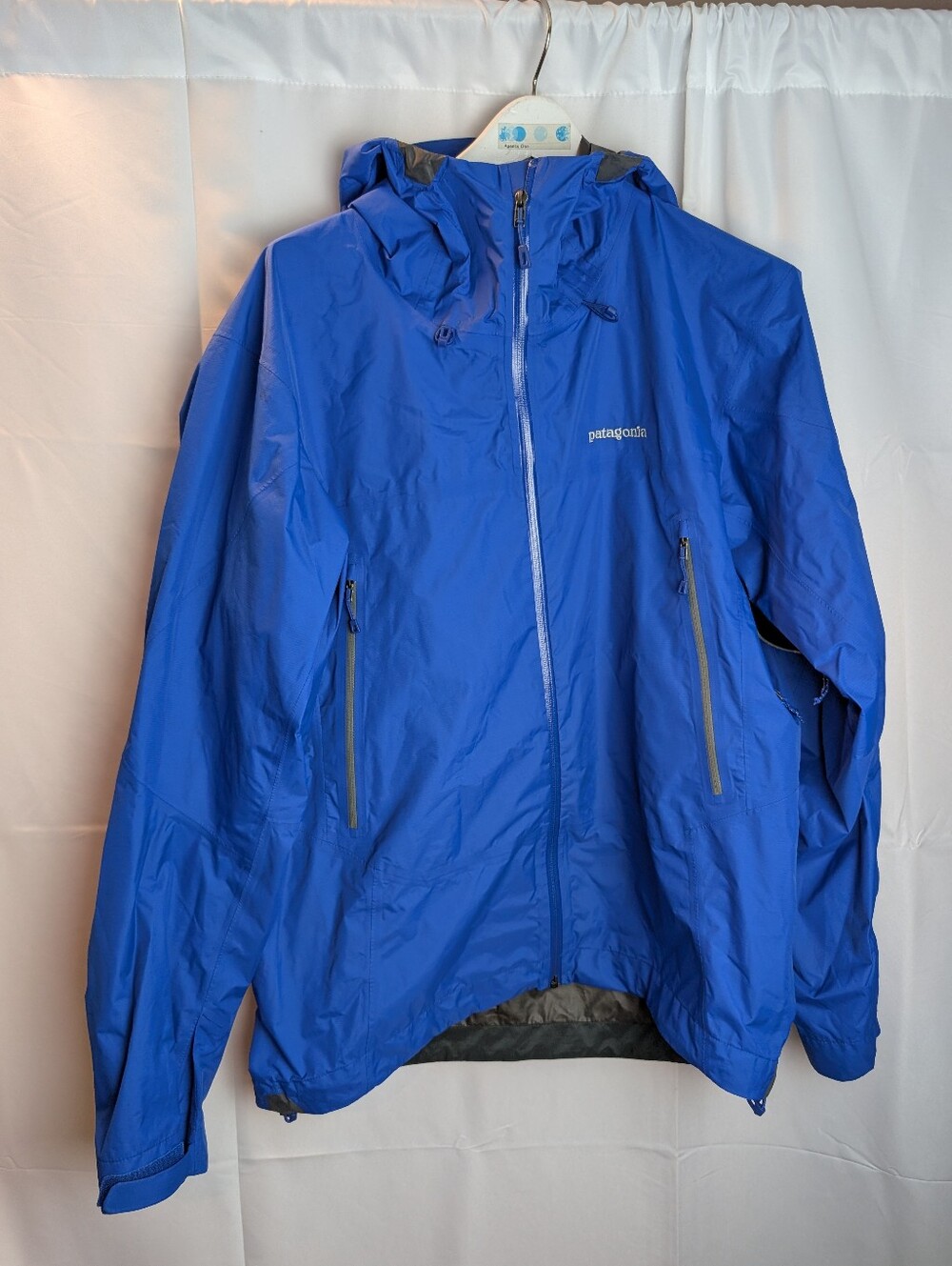 Patagonia Super Cell Jacket Mens Large Blue GORE-TEX Rain Shell Hooded EUC